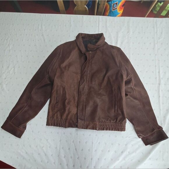 Vintage Women's Brown Bomber Style Heavy Leather Jacket - Picture 2 of 6